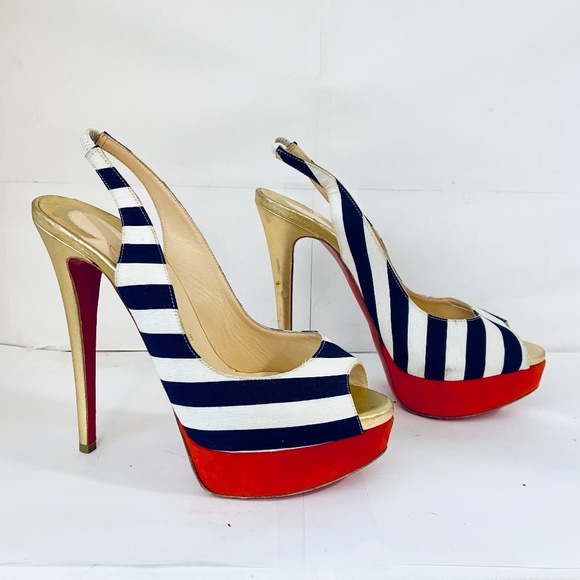 Christian Louboutin Shoes - Louboutin LADY PEEP SLING 150 Nautical Stripe Pump